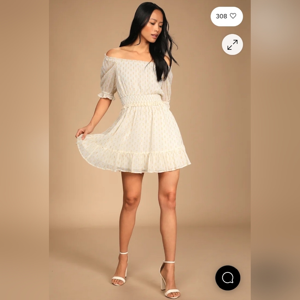 Touch of Glam White Dotted Off-the-Shoulder Mini Dress